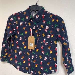 Free planet boys dress shirt Christmas navy/dark blue size 6